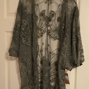 Elegant Sheer Black Lace Kimono
